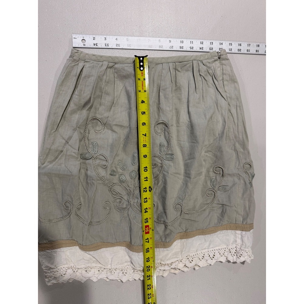 Ann Taylor LOFT Petites Embroidered Linen Blend Lace Trim Skirt Sage Green 6P - Picture 5 of 5